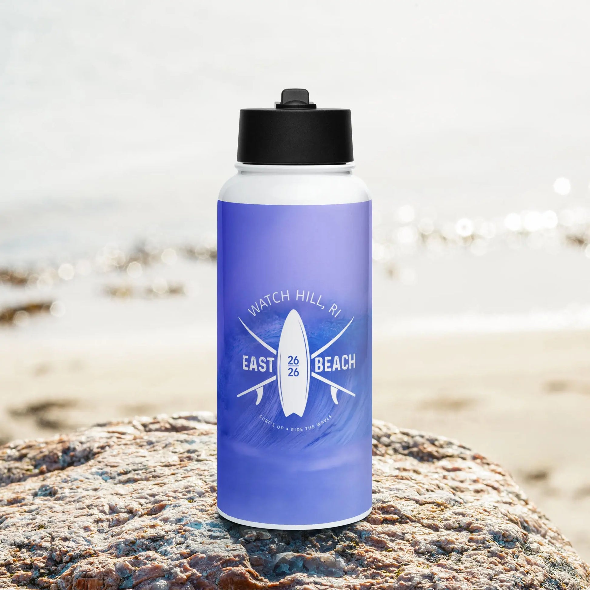 EAST BEACH Watch Hill, RI Water Bottle — Coastal Cool! The Wishful Fish