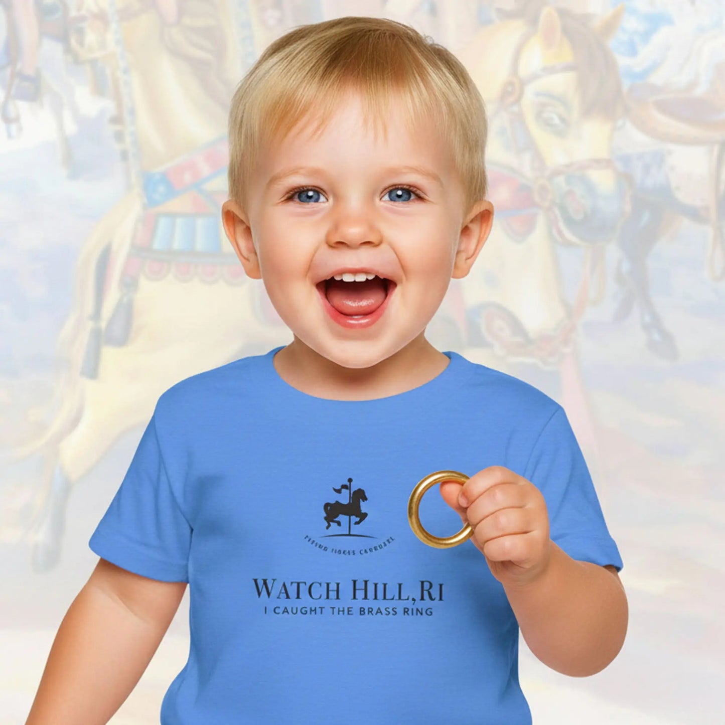 Flying Horse Carousel Toddler Tee — The Brass Ring, A Watch Hill Tradition! The Wishful Fish