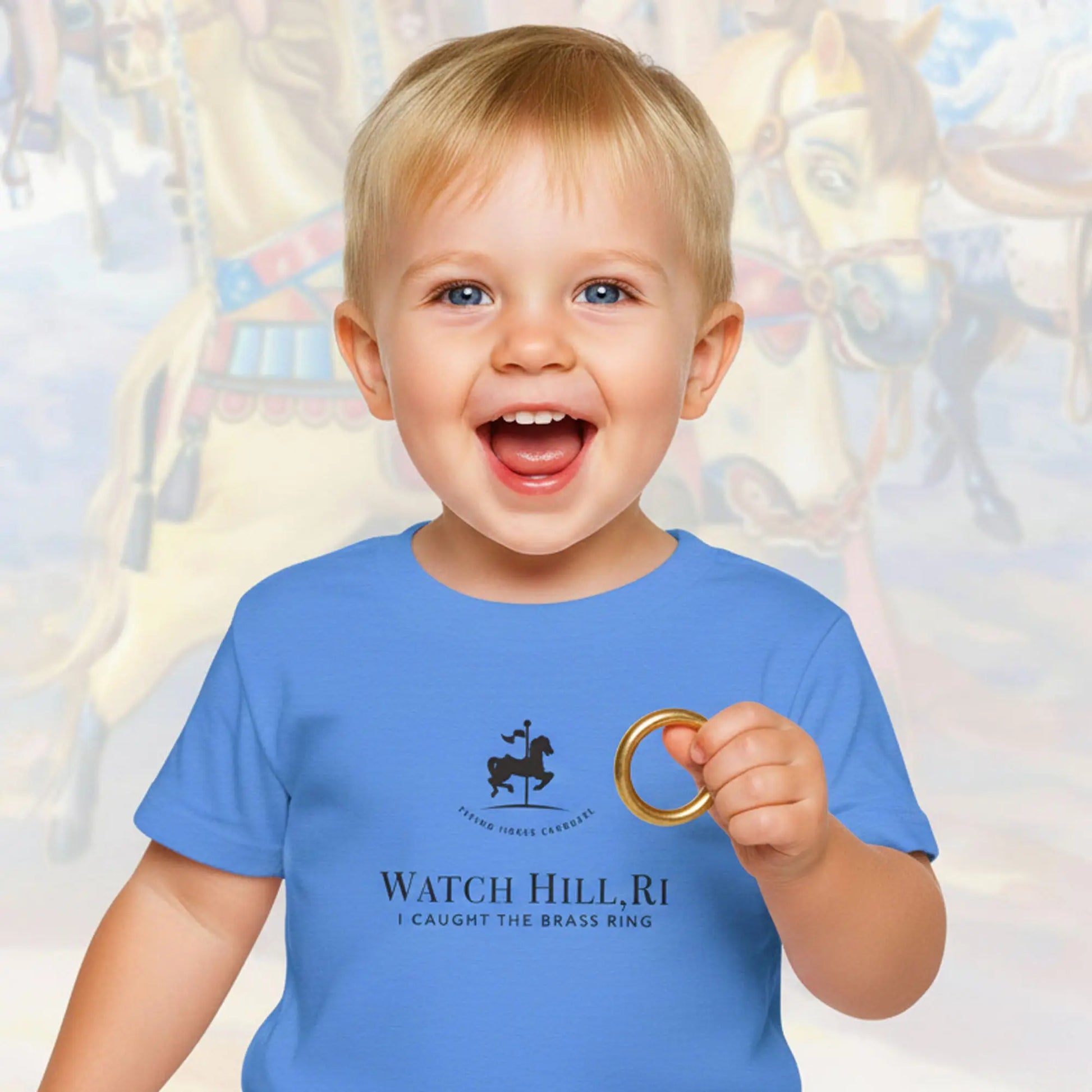 Flying Horse Carousel Toddler Tee — The Brass Ring, A Watch Hill Tradition! The Wishful Fish