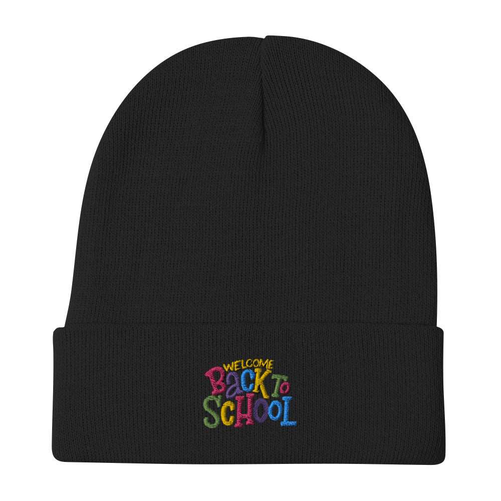 BACK TO SCHOOL Embroidered Beanie | Black | Front View | Shop The Wishful Fish