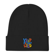 Load image into Gallery viewer, &quot;Keep It Wild&#39; Embroidered Beanie | One Size Fits All | Black | Front View | Shop The Wishful Fish
