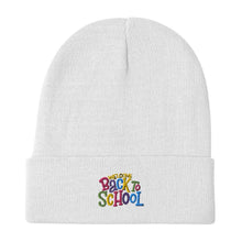 Load image into Gallery viewer, BACK TO SCHOOL Embroidered Beanie | White | Front View | Shop The Wishful Fish
