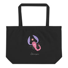 Load image into Gallery viewer, Zodiac Scorpio Large Organic Cotton Tote Bag | Front and Back View | The Wishful Fish
