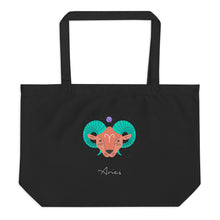 Load image into Gallery viewer, Zodiac Aries Large Organic Cotton Tote Bag | Front &amp; Back View | The Wishful Fish
