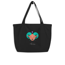 Load image into Gallery viewer, Zodiac Aries Large Organic Cotton Tote Bag | Front &amp; Back View | The Wishful Fish
