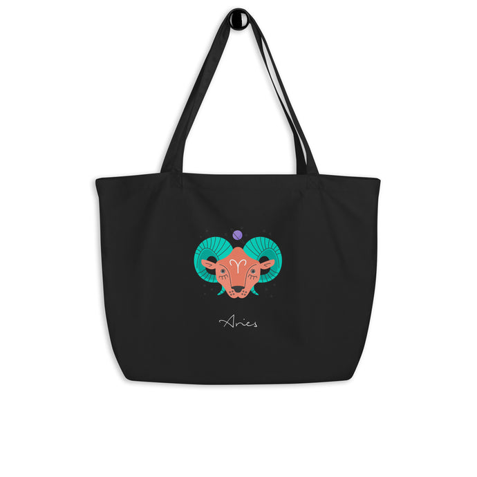 Zodiac Aries Large Organic Cotton Tote Bag | Front & Back View | The Wishful Fish