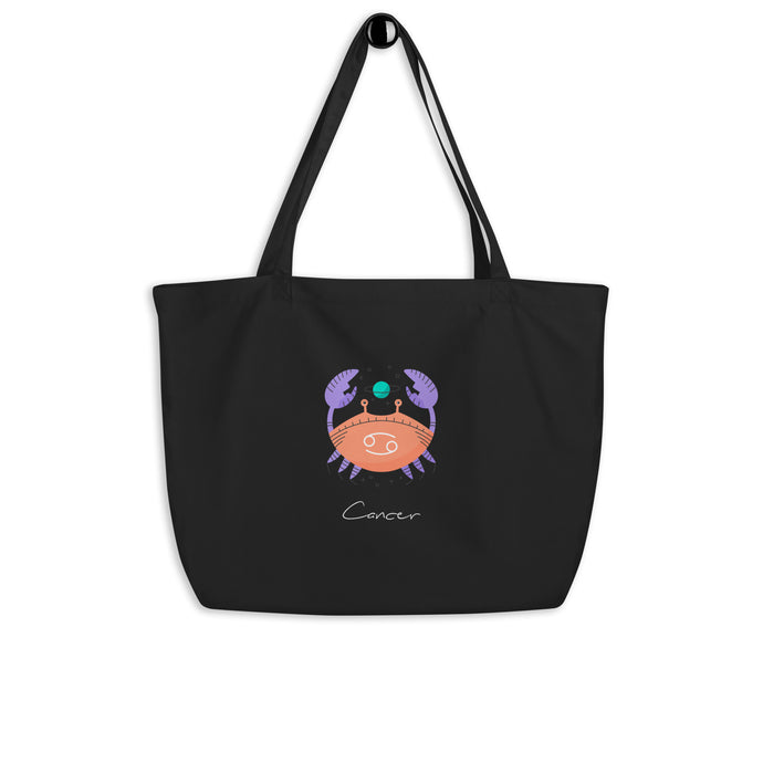 Zodiac Cancer Large Organic Cotton Tote Bag | Front and Back View | The Wishful Fish