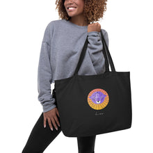 Load image into Gallery viewer, Zodiac Leo Large Organic Cotton Tote Bag | Front &amp; Back View Lifestyle Photo | The Wishful Fish
