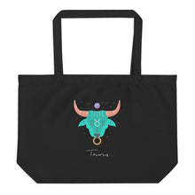 Load image into Gallery viewer, Zodiac Taurus Large Organic Cotton Tote Bag | Front and Back View | The Wishful Fish
