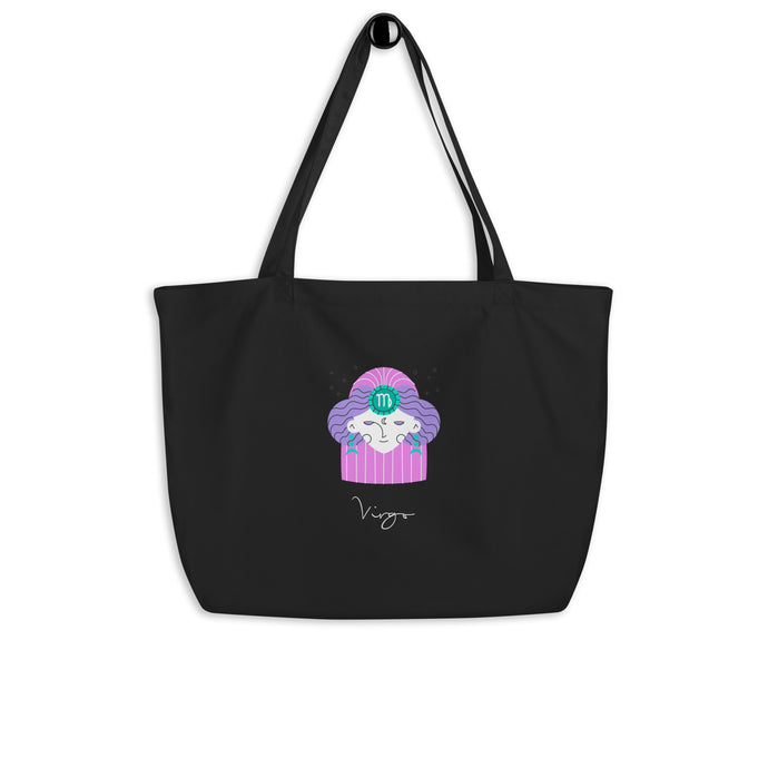 Zodiac Virgo Large Organic Cotton Tote Bag | Front and Back View | The Wishful Fish