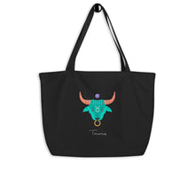 Load image into Gallery viewer, Zodiac Taurus Large Organic Cotton Tote Bag | Front and Back View | The Wishful Fish
