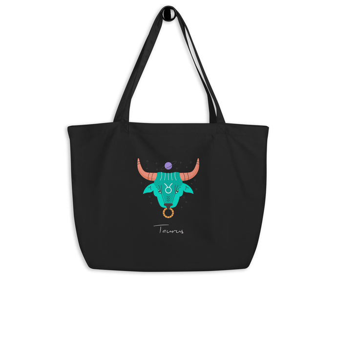 Zodiac Taurus Large Organic Cotton Tote Bag | Front and Back View | The Wishful Fish