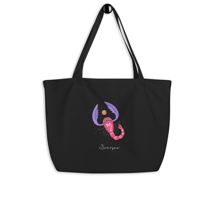 Zodiac Scorpio Large Organic Cotton Tote Bag | Front and Back View | The Wishful Fish