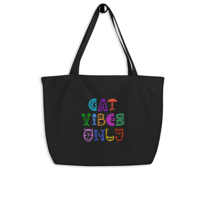 Cat Vibes Only Large Organic Cotton Tote Bag | 20