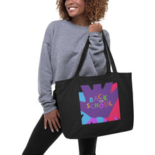 Load image into Gallery viewer, BACK TO SCHOOL Large Organic Tote Bag | Front View Lifestyle | Shop The Wishful Fish
