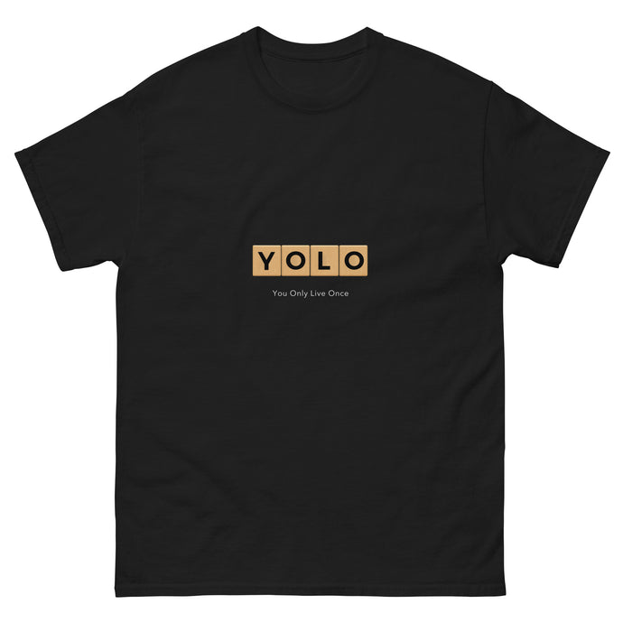 YOLO (You Only Live Once) Men's Classic T Shirt | Black | Front View | Shop The Wishful Fish