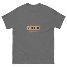 Load image into Gallery viewer, YOLO (You Only Live Once) Men&#39;s Classic T Shirt | Charcoal | Front View | Shop The Wishful Fish
