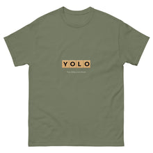 Load image into Gallery viewer, YOLO (You Only Live Once) Men&#39;s Classic T Shirt | Military Green | Front View | Shop The Wishful Fish
