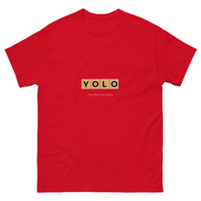 Load image into Gallery viewer, YOLO (You Only Live Once) Men&#39;s Classic T Shirt | Red | Front View | Shop The Wishful Fish

