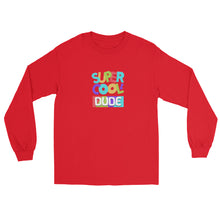Load image into Gallery viewer, &quot;Super Cool Dude&quot; Long Sleeve Shirt | Red | Front View | The Wishful Fish

