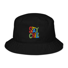 Load image into Gallery viewer, Stay Chill Organic Bucket Hat | Front View| Black | Black | Shop The Wishful Fish
