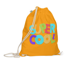 Load image into Gallery viewer, &quot;Super Cool&quot; Organic Cotton Drawstring Bag | Gold | Front View | Shop The Wishful Fish
