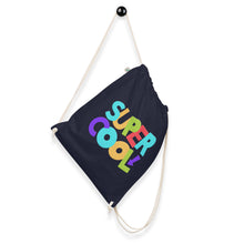 Load image into Gallery viewer, &quot;Super Cool&quot; Organic Cotton Drawstring Bag | Navy | Front View | Shop The Wishful Fish
