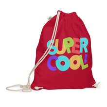 Load image into Gallery viewer, &quot;Super Cool&quot; Organic Cotton Drawstring Bag | Red | Front View | Shop The Wishful Fish
