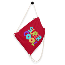 Load image into Gallery viewer, &quot;Super Cool&quot; Organic Cotton Drawstring Bag | Red | Front View | Shop The Wishful Fish
