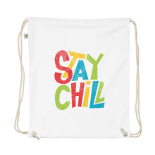 Load image into Gallery viewer, Stay Chill Organic Cotton Drawstring Bag | Front View | White | The Wishful Fish
