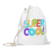 Load image into Gallery viewer, &quot;Super Cool&quot; Organic Cotton Drawstring Bag | White | Front View | Shop The Wishful Fish
