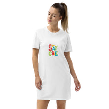 Load image into Gallery viewer, Stay Chill Organic Cotton T Shirt Dress | Sizes XS-XL | Sizes XS-XL  | Lifestyle Photo | White | Shop The Wishful Fish
