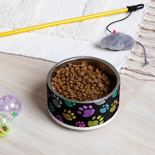 Load image into Gallery viewer, Fun Colorful Paw Print Pet Bowl | 18 oz | Lifestyle Photo | The Wishful Fish Shop
