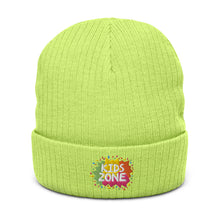 Load image into Gallery viewer, &quot;Kids Zone&quot; Ribbed Knit Beanie | Acid Green | One Size Fits All | Front View | Shop The Wishful Fish
