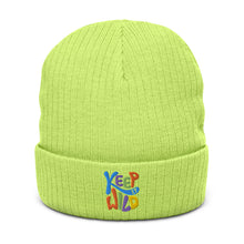Load image into Gallery viewer, &quot;Keep It Wild&quot; Ribbed Knit Beanie | Acid Green | One Size Fits All | Front View | Shop The Wishful Fish
