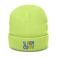 Load image into Gallery viewer, &quot;Super Cool&quot; Ribbed Knit Beanie Hat | Acid Green | Front View | Shop The Wishful Fish
