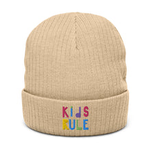 Load image into Gallery viewer, &quot;Kids Rule&quot; Ribbed Knit Beanie | Beige | Front View | Shop The Wishful Fish
