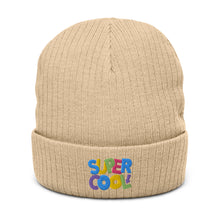 Load image into Gallery viewer, &quot;Super Cool&quot; Ribbed Knit Beanie Hat | Beige | Front View | Shop The Wishful Fish
