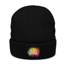 Load image into Gallery viewer, &quot;Kids Zone&quot; Ribbed Knit Beanie | Black | One Size Fits All | Front View | Shop The Wishful Fish
