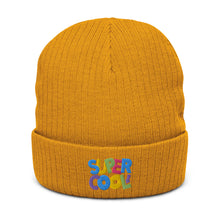 Load image into Gallery viewer, &quot;Super Cool&quot; Ribbed Knit Beanie Hat | Mustard | Front View | Shop The Wishful Fish
