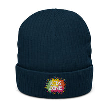 Load image into Gallery viewer, &quot;Kids Zone&quot; Ribbed Knit Beanie | Navy | One Size Fits All | Front View | Shop The Wishful Fish
