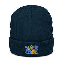 Load image into Gallery viewer, &quot;Super Cool&quot; Ribbed Knit Beanie Hat | Navy | Front View | Shop The Wishful Fish
