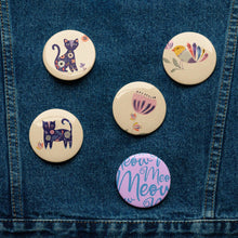 Load image into Gallery viewer, Artsy Cat Set of 5 Pin Buttons | 2.25 x 2.25 | Lifestyle Photo | The Wishful Fish
