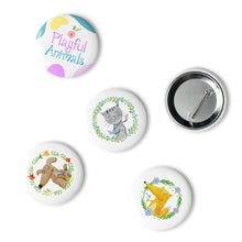 Load image into Gallery viewer, Playful Animals Set of 5 Pin Buttons | Front View and Back | 2.25&quot; Round | The Wishful Fish
