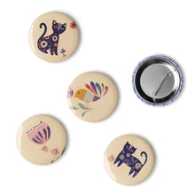 Load image into Gallery viewer, Artsy Cat Set of 5 Pin Buttons | 2.25 x 2.25 | Front and Bottom View | The Wishful Fish
