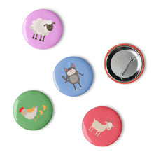 Load image into Gallery viewer, Farm Animals Set of 5 Pin Button (SET 2) | 2.25&quot; x 2.25&quot; | Front  &amp; Botton View | Shop The Wishful Fish
