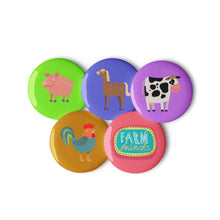 Load image into Gallery viewer, Farm Animals Set Of 5 Pin Buttons (SET 1) | 2.25&quot; x 2.25&quot; | Front View | Shop The Wishful Fish 
