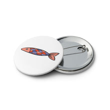 Load image into Gallery viewer, Fun Fishy Set of 5 Pin Buttons | 2.25&quot; x 2.25&quot; | Close Up View Front &amp; Back | The Wishful Fish

