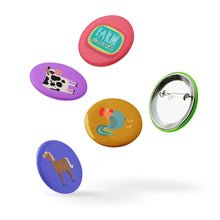 Load image into Gallery viewer, Farm Animals Set Of 5 Pin Buttons (SET 1) | 2.25&quot; x 2.25&quot; | Front &amp; Bottom Pin View | Shop The Wishful Fish 
