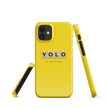 Load image into Gallery viewer, YOLO (You Only Live Once) Snap Case For iPhone® 12 Mini | Front View | Shop The Wishful Fish
